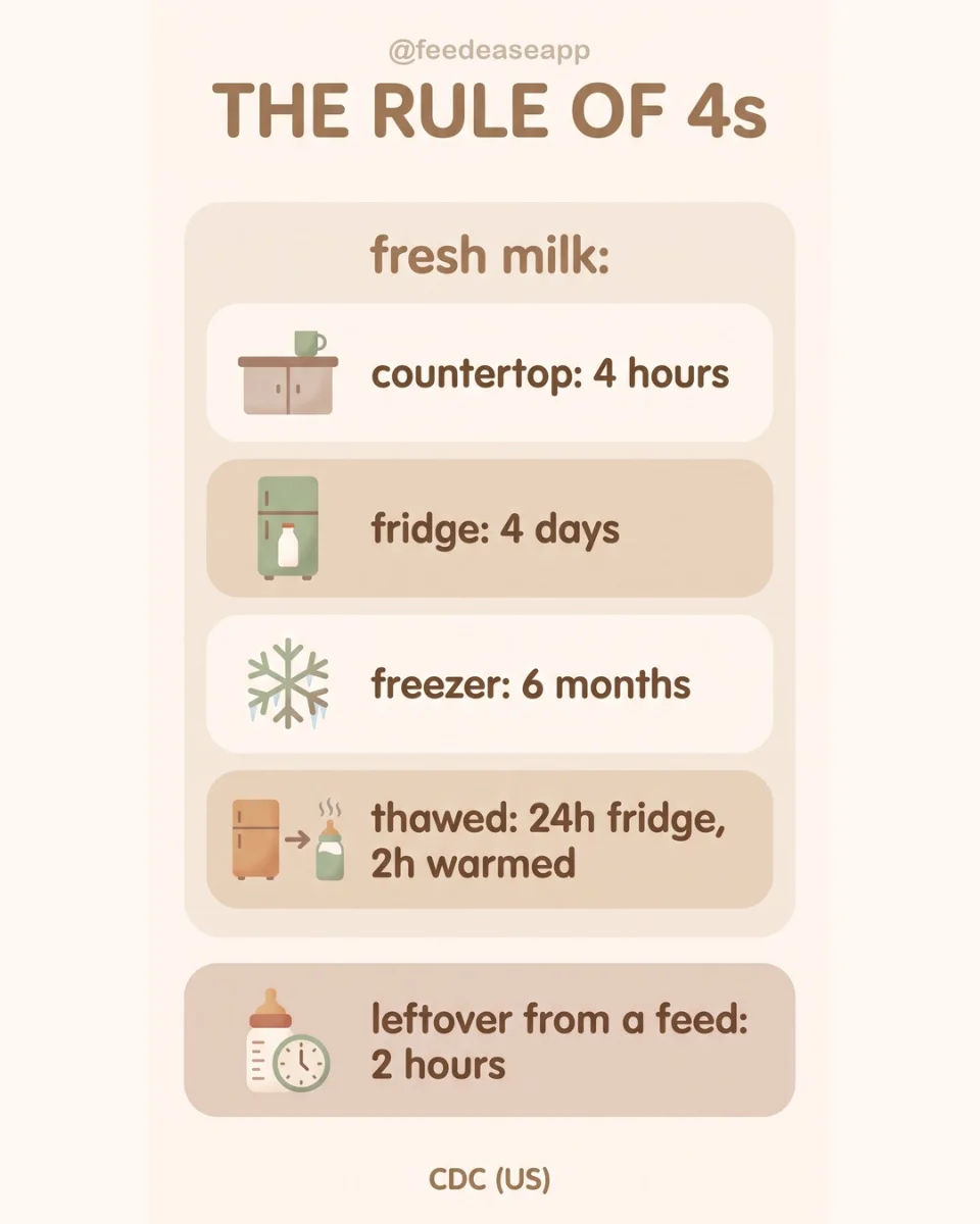 The rule of 4s breast milk storage chart